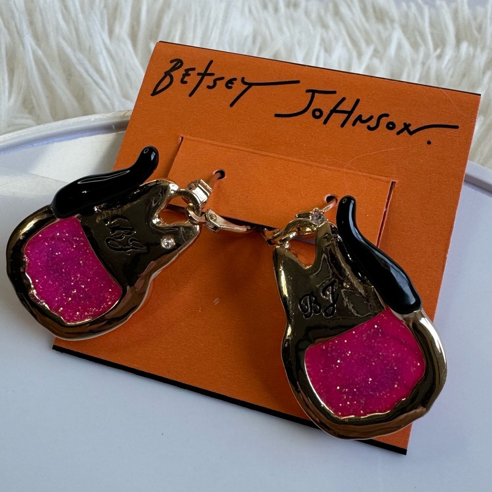 Betsey Johnson Rare Halloween Pink Pumpkin Black Cat Earrings - Picture 12 of 12